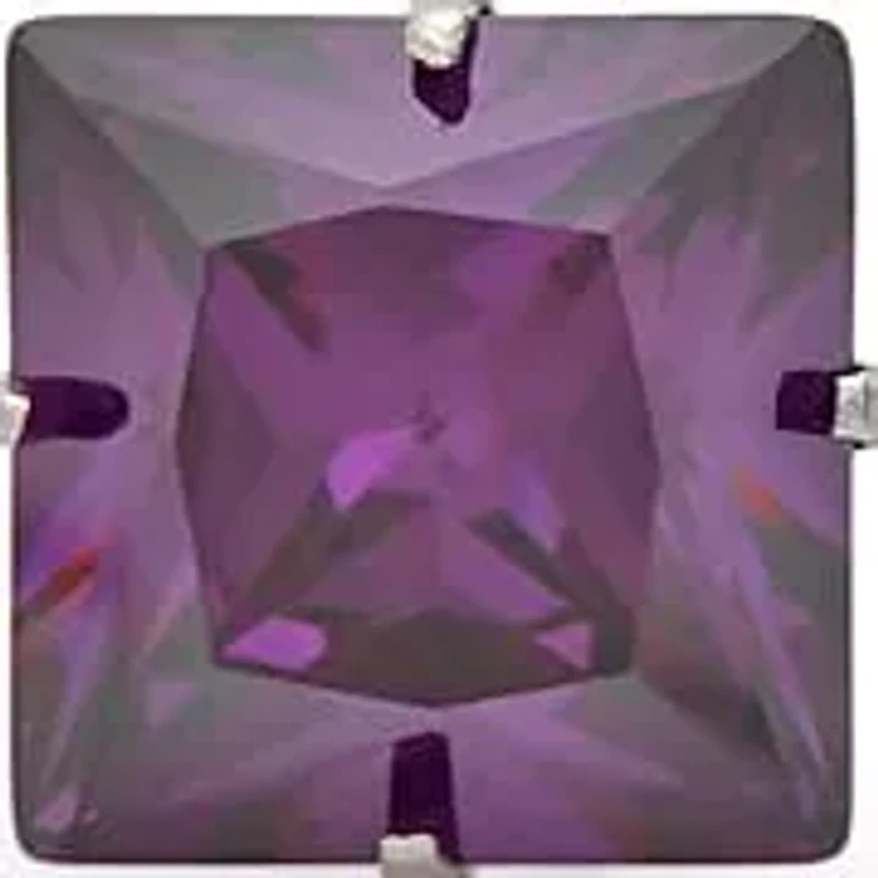 Ladies Black Ip Stainless Steel Simulated Purple Princess Diamond Stud Earrings