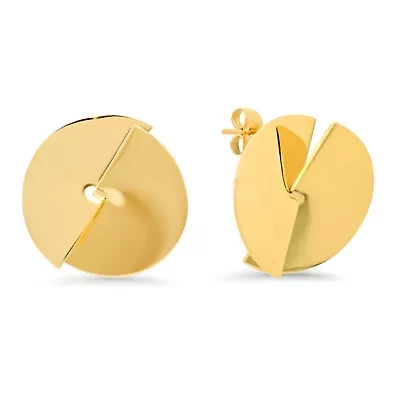 Ladies 18k gold plated stainless steel cuf out disc earrings