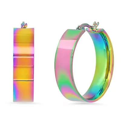 Ladies multi ip stainless steel thick hoop earrings