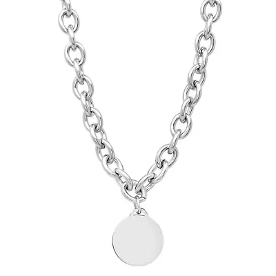Ladies stainless steel chain link necklace with round charm