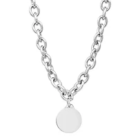 Ladies stainless steel chain link necklace with round charm
