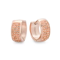 Ladies 18k rose gold plated huggie earrings with rose gold simulated diamonds