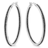 Ladies stainless steel 50mm innout hoops w/black crystals