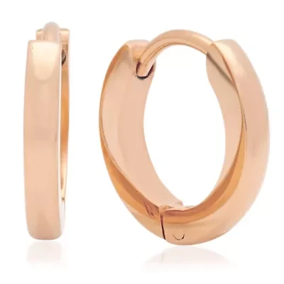 Ladies 18k rose gold plated stainless steel huggie earrings