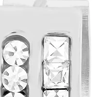 Ladies stainless steel huggie earrings with simulated diamonds and crystal accents