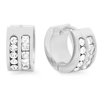 Ladies stainless steel huggie earrings with simulated diamonds and crystal accents