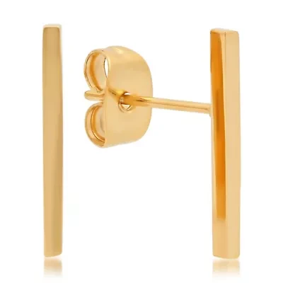 Ladies 18k gold plated stainless steel bar stud earrings
