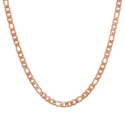 Ladies' 18k rose gold plated stainless steel petite figaro chain necklace