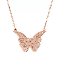 Ladies 18k rose gold plated stainless steel simulated diamond butterfly necklace
