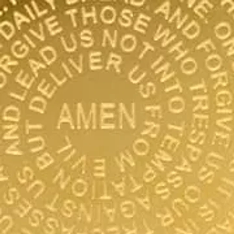 Ladies 18k gold plated stainless steel Our Father prayer round pendant with simulated diamonds