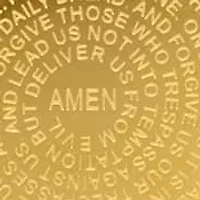 Ladies 18k gold plated stainless steel Our Father prayer round pendant with simulated diamonds