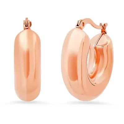 Ladies 18k rose gold plated stainless steel small chunky hoop earrings