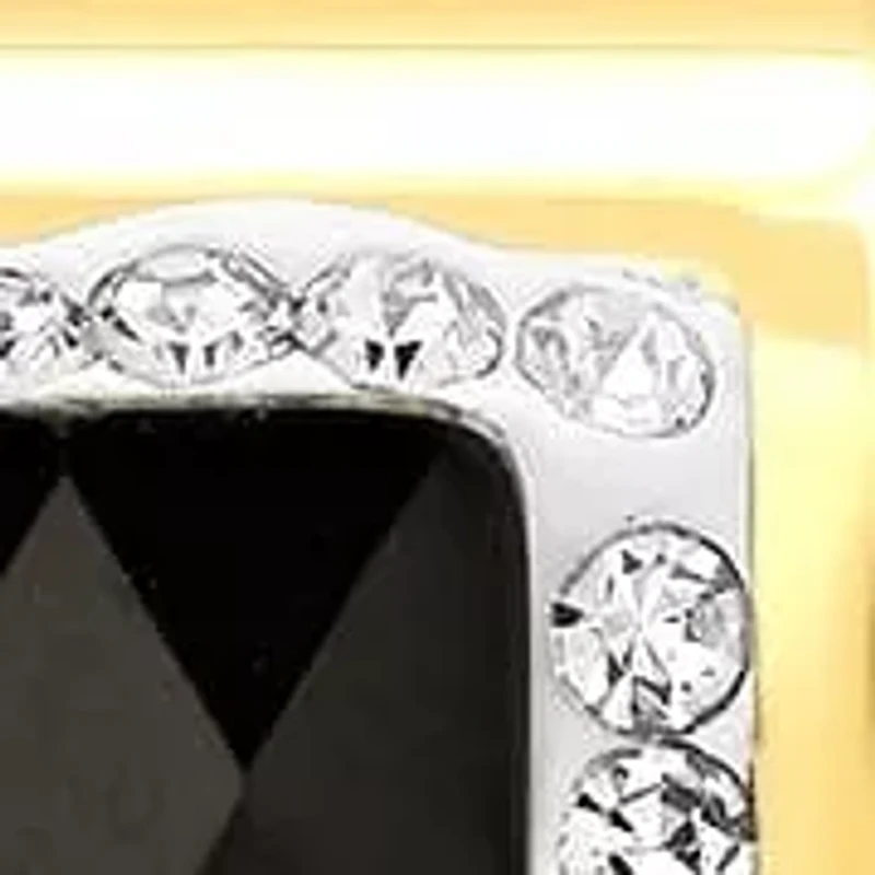 Ladies 18k gold plated stainless steel black and white simulated diamond huggies