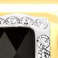 Ladies 18k gold plated stainless steel black and white simulated diamond huggies