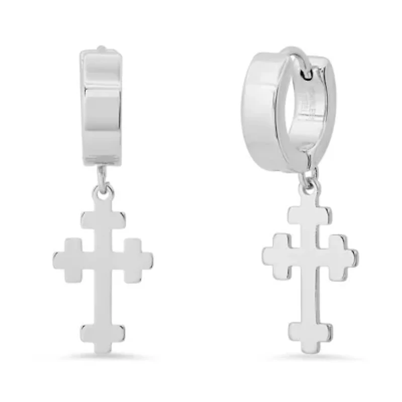 Ladies stainless steel dangle cross huggie earrings
