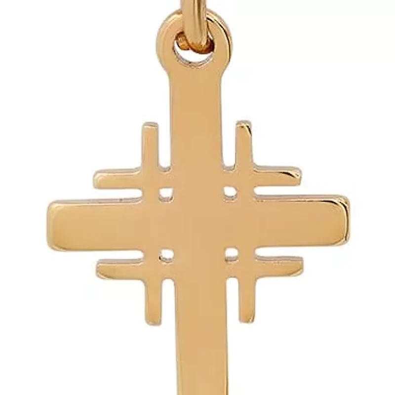 Ladies 18k gold plated stainless steel dangle cross huggie earrings