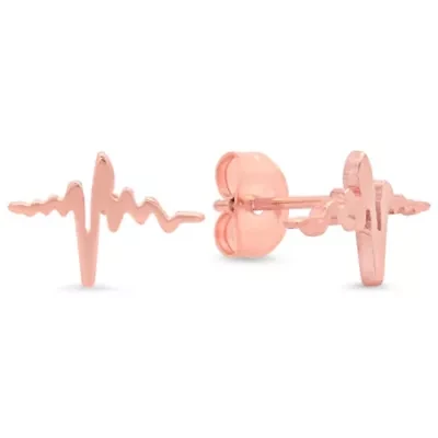 Ladies 18k rose gold plated stainless steel heartbeat stud earrings