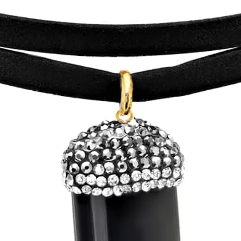 Ladies black choker necklace with black tooth pendant