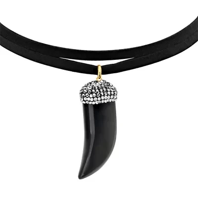 Ladies black choker necklace with black tooth pendant