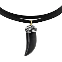 Ladies black choker necklace with black tooth pendant