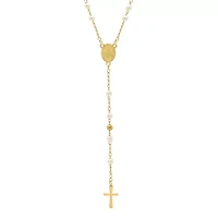 Ladies 18k gold plated stainless steel simulated pearl beaded rosary necklace