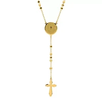 Ladies 18k gold plated stainless steel Our Father prayer box beaded rosary necklace