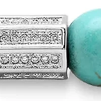 Ladies genuine turquoise beaded bracelet with simulated diamond and 18k white gold plated brass accent