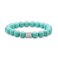 Ladies genuine turquoise beaded bracelet with simulated diamond and 18k white gold plated brass accent