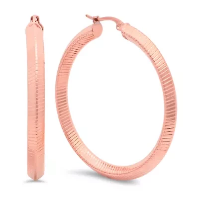 Ladies 18k rose gold plated stainless steel striped hoop earrings