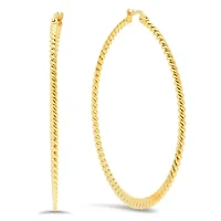 Ladies 18k gold plated stainless steel twisted flat hoop earrings