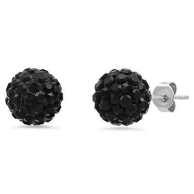 Ladies stainless steel and black simulated diamond fireball stud earrings