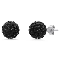 Ladies stainless steel and black simulated diamond fireball stud earrings