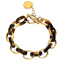 Ladies 18k gold plated stainless steel chain link tortoise shell bracelet
