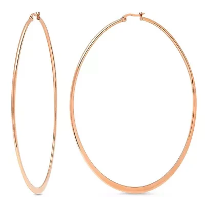 Ladies 18kt rose gold plated stainless steel flat hoops earrings