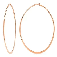 Ladies 18kt rose gold plated stainless steel flat hoops earrings