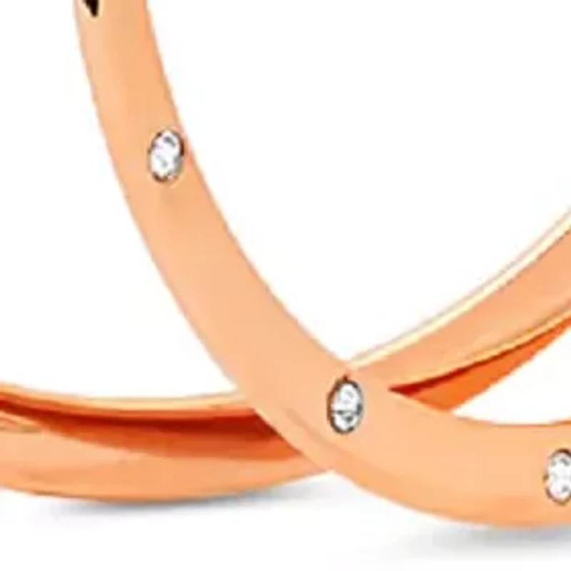 Ladies 18k rose gold plated stainless steel adorned with swarovski crystals hoop earrings