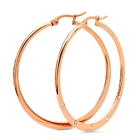Ladies 18k rose gold plated stainless steel adorned with swarovski crystals hoop earrings