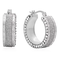 Ladies stainless steel hoop earrings with roman numerals and simulated diamonds