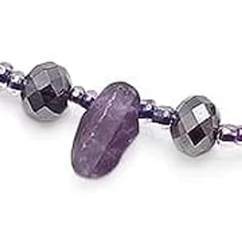 Ladies genuine freshwater pearl, amethyst, purple crystal necklace with 18k white gold plated alloy clasp