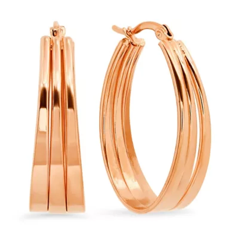 Ladies 18k rose gold plated stainless steel oval thick hoop earrings