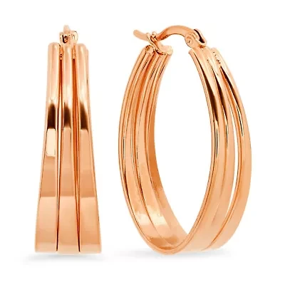 Ladies 18k rose gold plated stainless steel oval thick hoop earrings