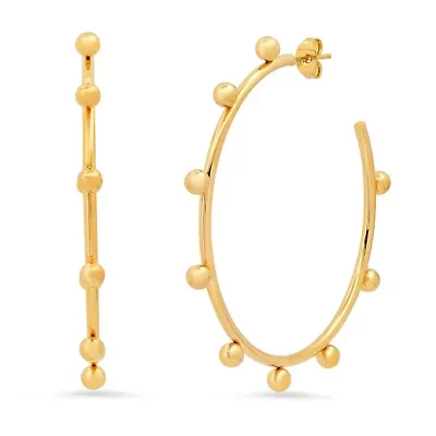 Ladies 18k gold plated stainless steel bead ball cuff hoop earrings