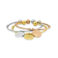 Ladies 3pc stainless steel, 18k gold plated, and 18k rose gold plated St. Benedict charms cuff bracelet