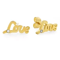 Adorned with swarovski crystals ladies 18k gold plated stainless steel 'love' stud earring