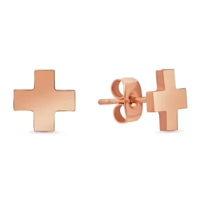 Ladies 18k rose gold plated stainless steel cross stud earrings