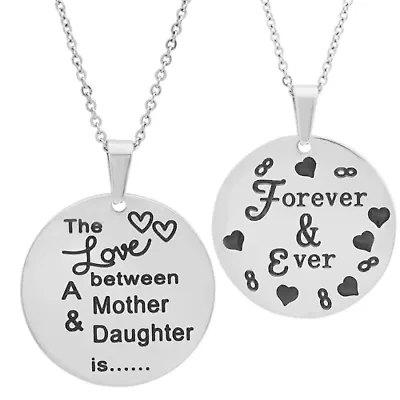 Ladies stainless steel double sided 'the love between a mother and daughter is…' 'forever and ever' circle pendant