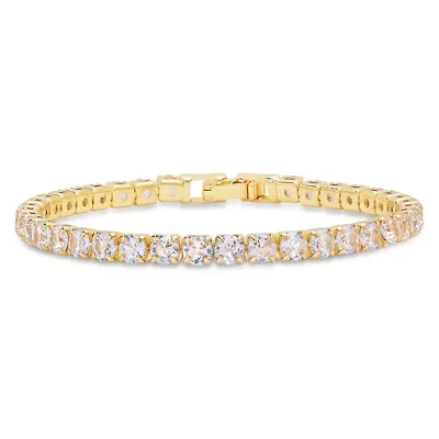 Ladies 18k gold plated brass simulated diamond tennis bracelet