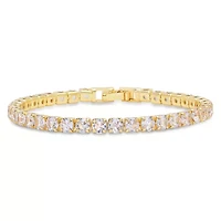 Ladies 18k gold plated brass simulated diamond tennis bracelet