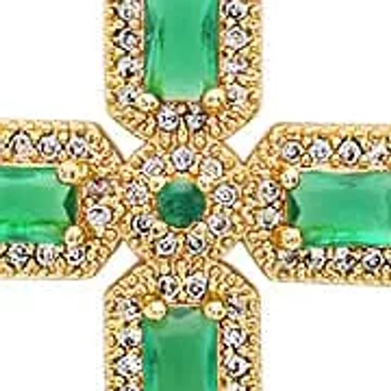 Ladies 18k gold plated brass and simulated green diamonds cross pendant