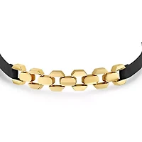 Ladies black leather and 18k gold plated alloy chain link choker necklace